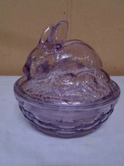 Vintage Longaberger Lavender Purple Glass Bunny on Basket