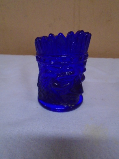 St. Claire 1971 Coblat Blue Indian Chief Glass Toothpick Holder