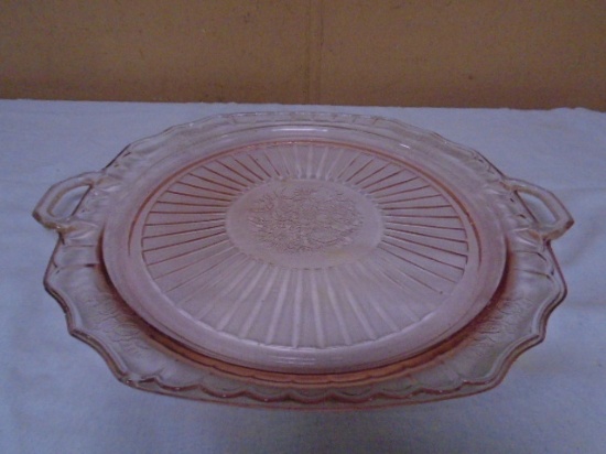 Pink Depression Glass Double Handled Serving Tray