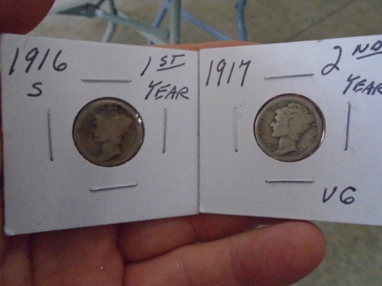 1916 S-Mint and 1917 Mercury Dimes