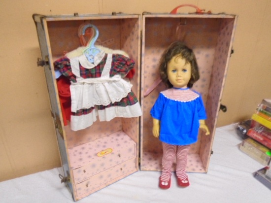 Vintage Chatty Cathy Doll in Metal Doll Trunk
