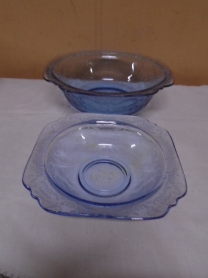 Vintage 2 Pc. Blue Glass Bowl Set