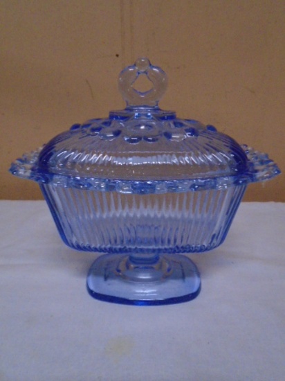 Blue Glass Covered Candy Dish