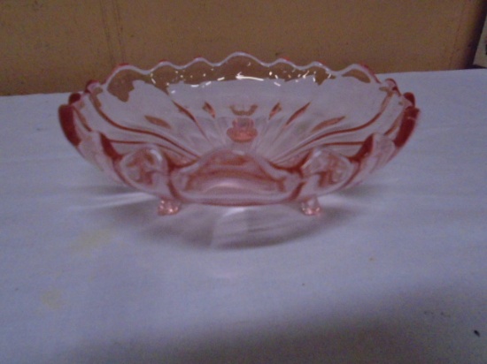 Beautiful 3 Footed Pink Depression Glass Bowl