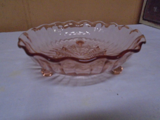 Beautiful 3 Footed Pink Depression Glass Bowl
