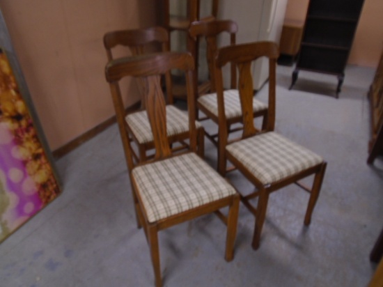 4pc Set of Antique Solid Oak Chairs w/ Cushion Seats