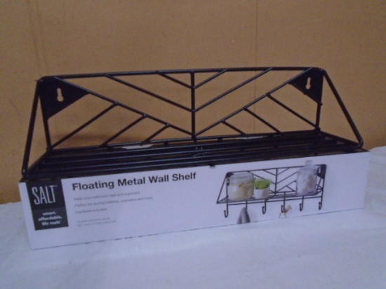 Salt Floating Metal Wall Shelf w/6 Hooks