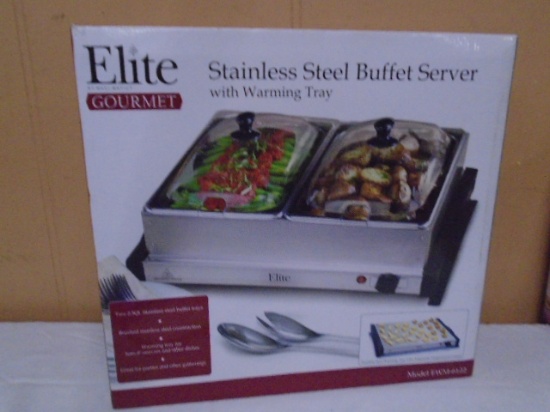 Elite Gourmet Stainless Steel Buffet Server w/Warming Tray