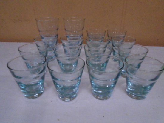 16 Blue Glass Bar Ware Glass Set