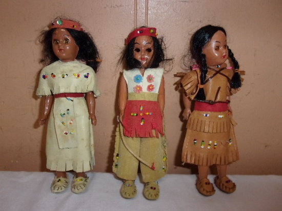 3pc Group of Vintage Celluloid Indian Dolls