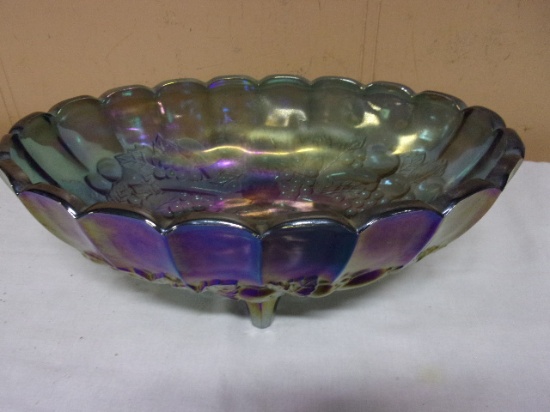Vintage Indiana Glass Blue Iradescent Harvest Pattern 4 Foot Fruit Bowl