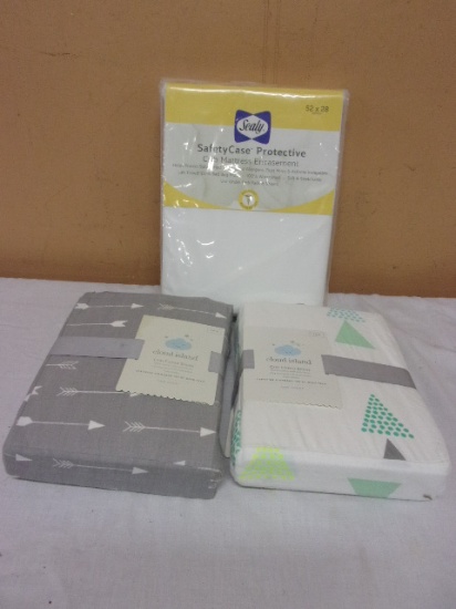 Brand New Sealy Protective Crib Mattress Protector & 2 New Fitted Crib Sheets
