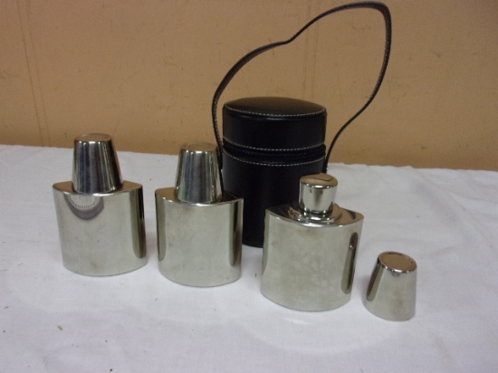 3pc 4oz Travel Flask Set w/ Shotglasses in Case