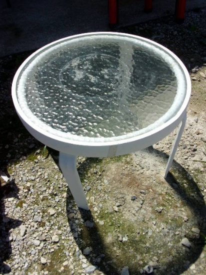Round Metal Glass Top Patio Side Table