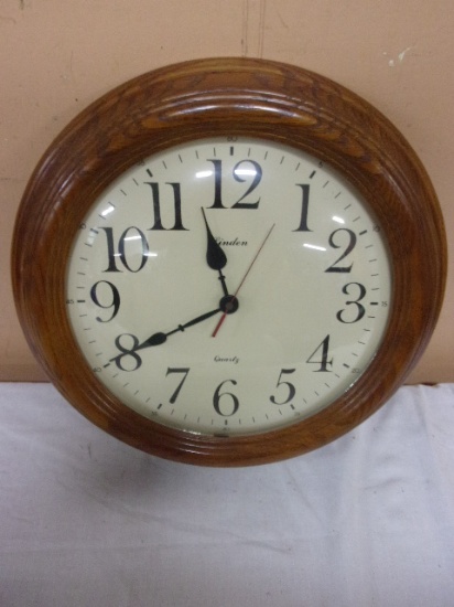 Linden Round Oak Quartz Wall Clock