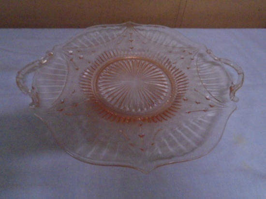 Beautiful Pink Depression Glass Double Handle Serving Plate