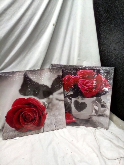 Pair of 15.5"x15.5" Canvas Red Rose Wall Art Pieces