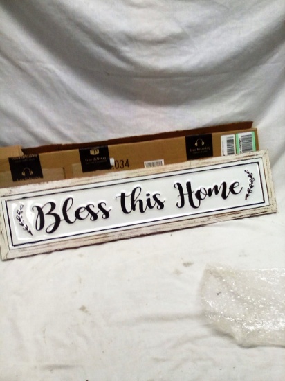 27"x7" Metal and Wood Bless This Home Wall Décor Piece