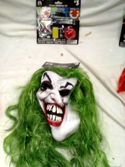 Creepy Clown Mask Green Hair & Makeup Kit