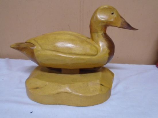 Beautiful Carved Wooden Duck on Wood Base
