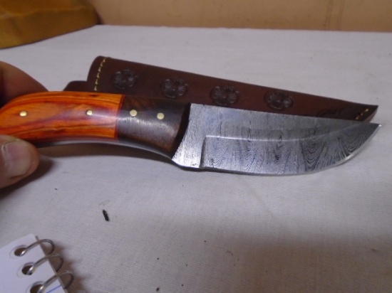 Custom Handmade Damascus Blade Knife w/ Tooled Leather Sheave
