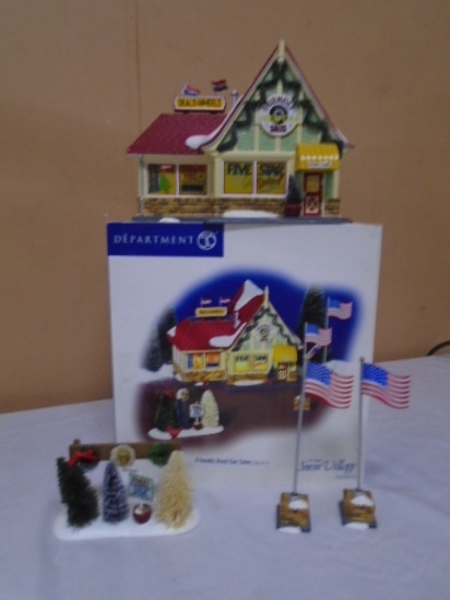 Department 56 Friendly Used Car Sales Lighted Hand Painted Cermamic House