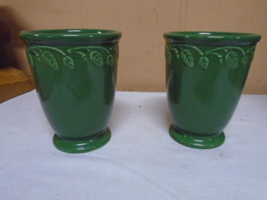 2pc Set of Longaberger Pottery Gren/Sage Ivy Garden Vases