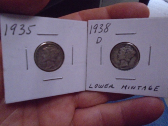 1935 and 1938 D-Mint Mercury Dimes