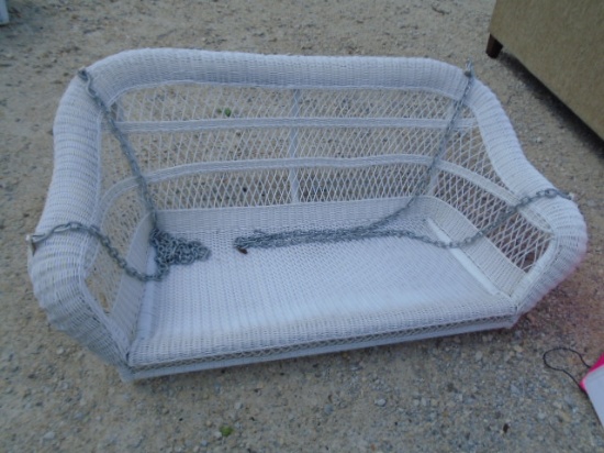 White All Weather Wicker Porch Swing w/ Hanging Chains