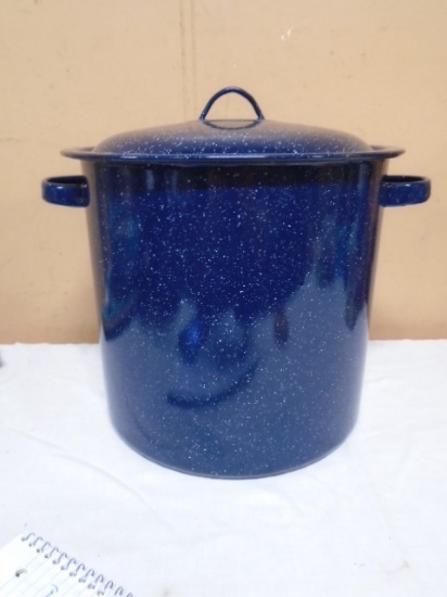 Large Blue Speckled Graniteware Stockpot w/ Lid
