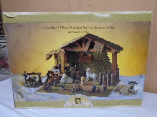 Grandeur Noel 17 Pc. Porcelain Nativity Accessories Set w/Wooden Creche
