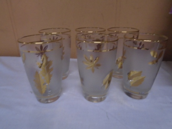 6 Pc. Set of Vintage Gold Leaf Glasses