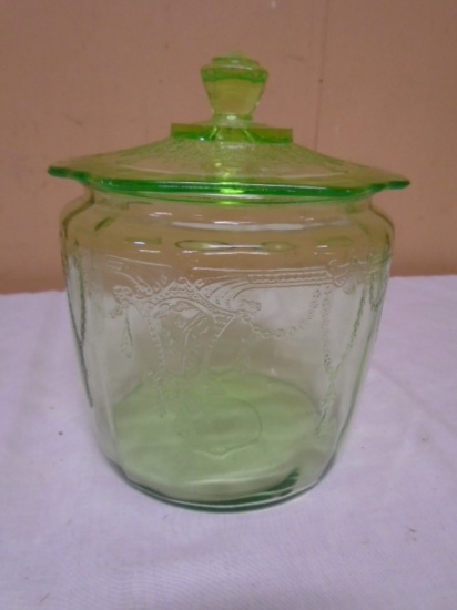 Green Depression Glass Cookie Jar