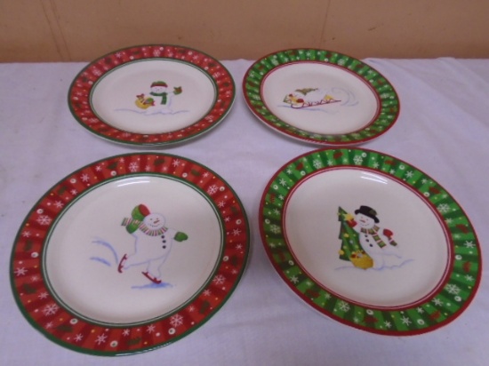 Set of 4 Longaberger Pottery Snowman Plates