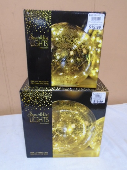6" & 8" Sparklin Lights Pre Lit Mercury Decorative Orbs