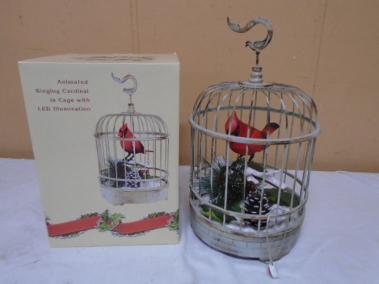 Cracker Barrel LED Lighted Animated Singing Cardinal in Cage