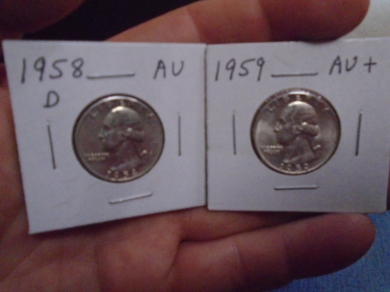 1958 D-Mint and 1959 Silver Washington Quarters