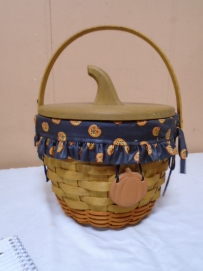 1995 Longaberger Large Pumpkin Basket w/Liner-Protector and Lid