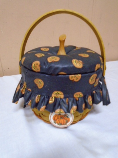1996 Longaberger Small Pumpkin Basket w/Liner-Protector and Lid