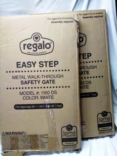 Pair of Regalo Easy Step Model 1160 DS White Safety Gate in damage boxes