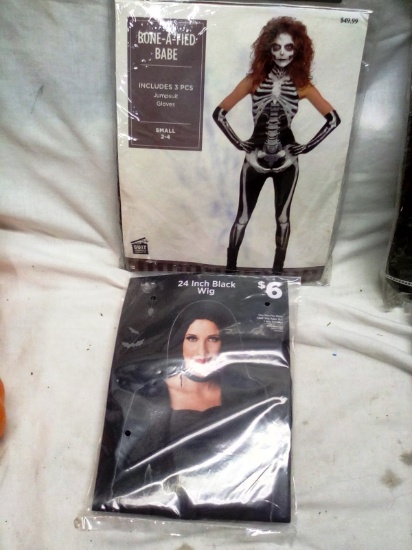 Adult Small Bone a Fied Babe Costume & Black Wig