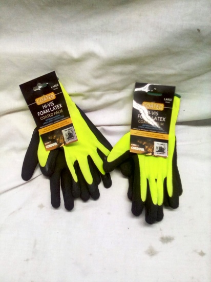 Qty. 2 Apir High Vis Foam Latex Gloves with Coated Palms Size Large