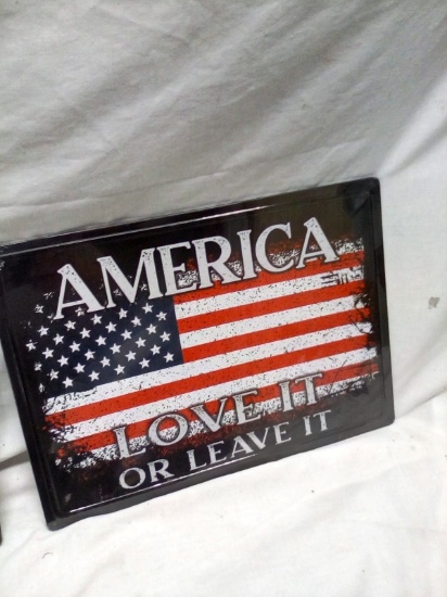 12"x17" Metal Sign Still Under Factory Plastic "Love it or Leave it"