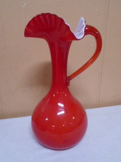 Beautiful Red & White Art Glass Pitcher