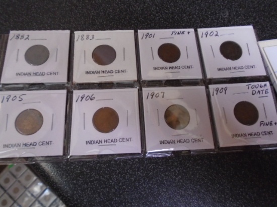 Group of (8) Assorted Date Indian Head Cents