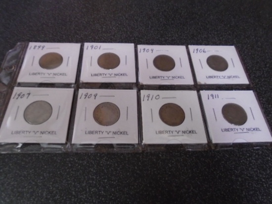 Group of (8) Assorted Date Liberty "V" Nickels