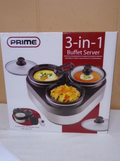 Prime 3-in-1 Buffet Server w/Removable Crock Liners