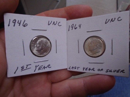 1946 and 1964 Silver Roosevelt Dimes