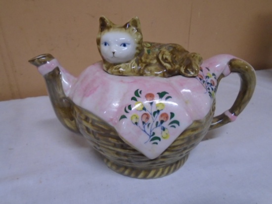 Cat on Basket Teapot