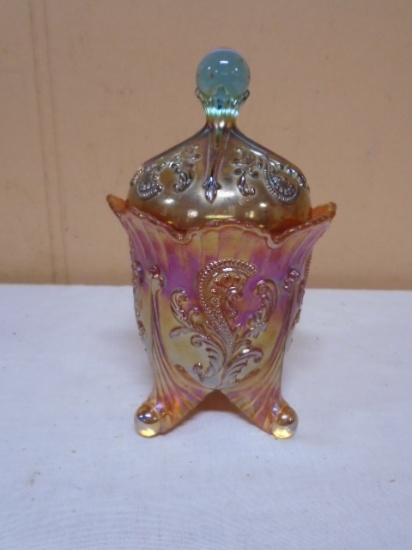 St. Clair Covered Carnival Glass Candy Dish